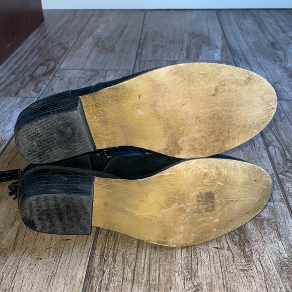 Black boot low bootie tassel zipper leather 7.5 low heel - Picture 4 of 11